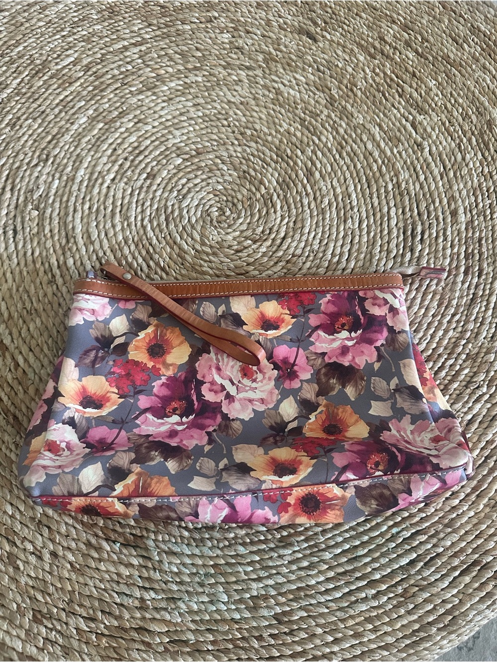 Cavalcanti Italian made leather floral zip clutch